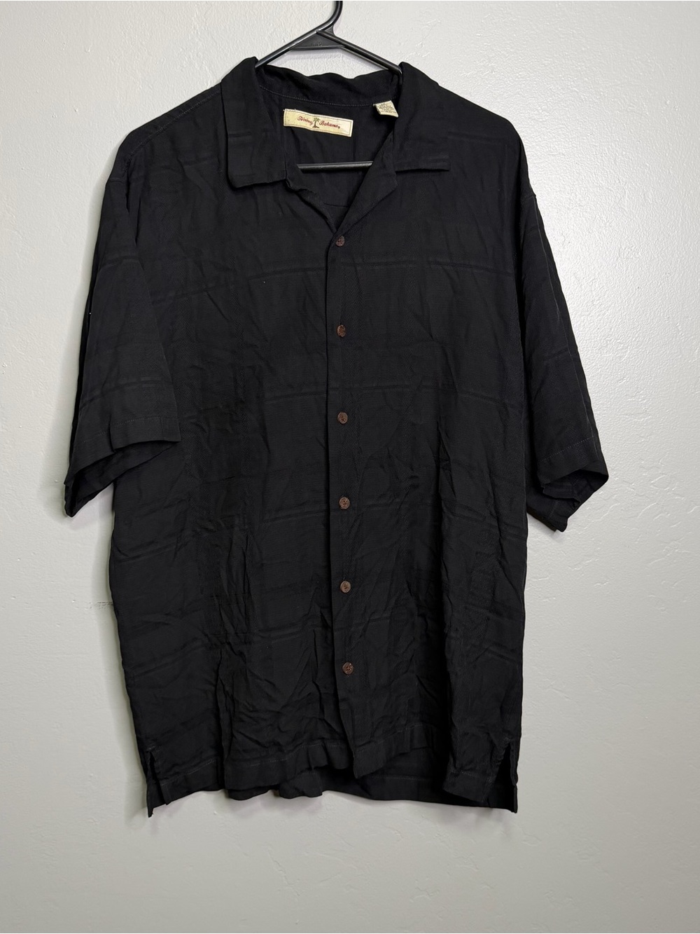 Tommy Bahama Silk Final Shake Down Embroidered Shirt Black Vacation Cruise Sz L